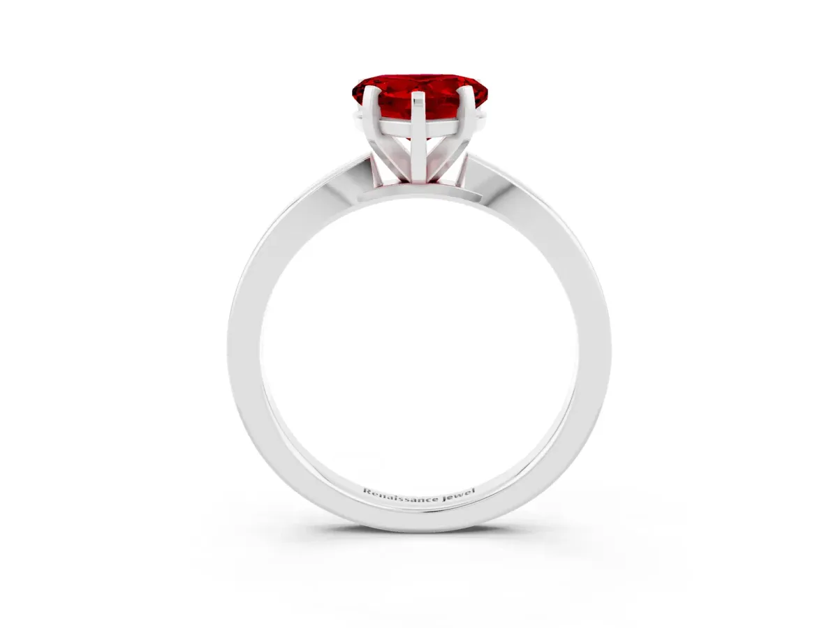 Heart Cut Ruby Solitaire Engagement Ring with Classic Band and Four-Prong Setting Silver