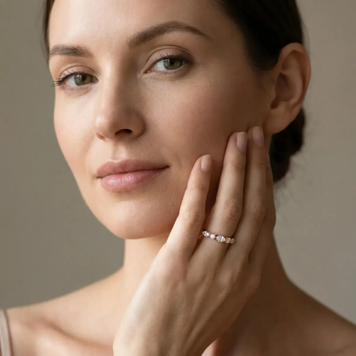 Prong Set Round Diamond Half-Eternity Band Rose gold