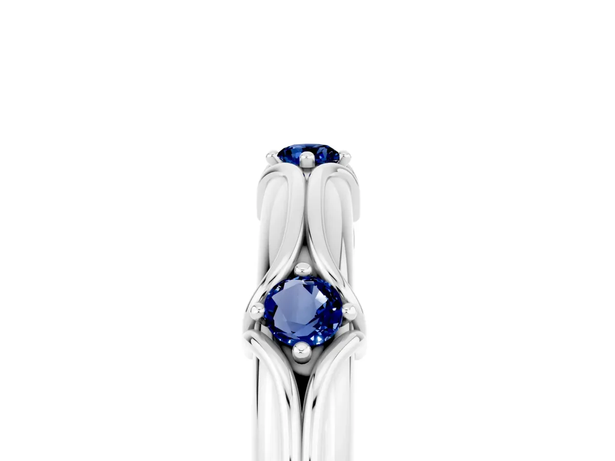 Round Blue Sapphire Prong Set Milgrain Eternity Band Silver