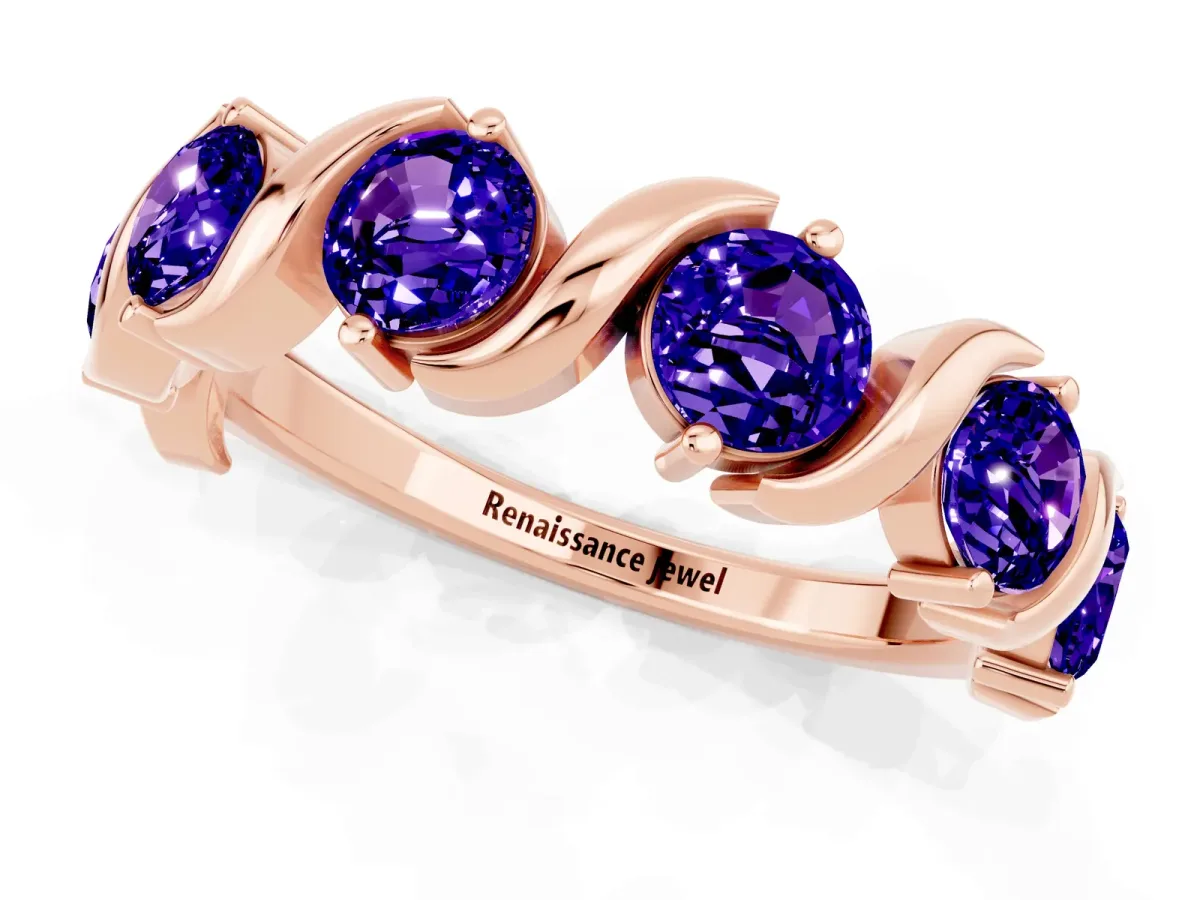 Six-Stone Round Tanzanite Wave Band with Shared Prong Setting Rose gold
