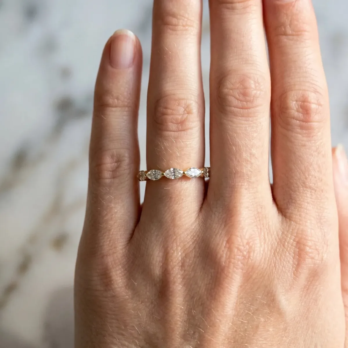 Marquise Diamond Half Eternity Band with Prong Setting Yellow gold