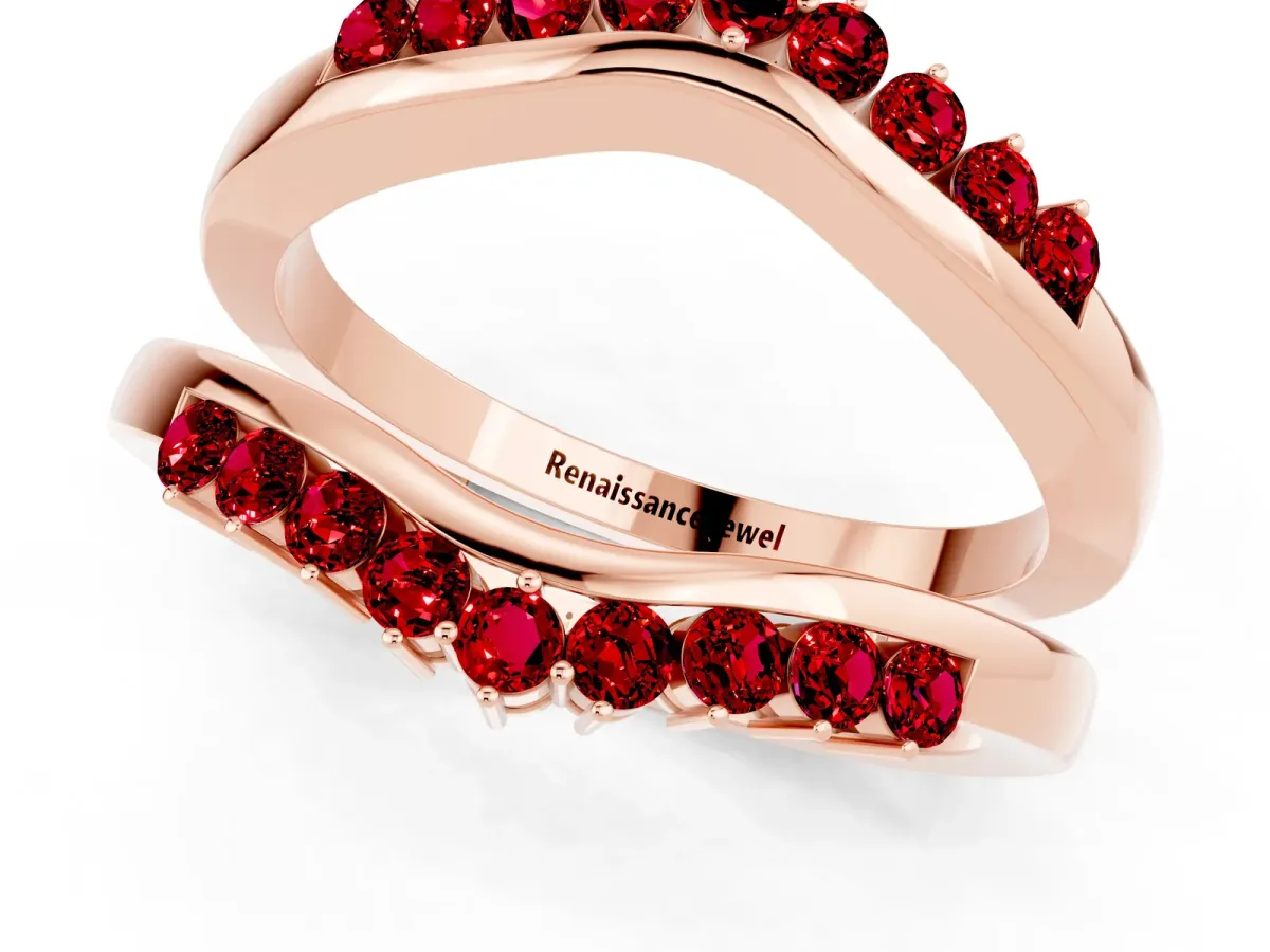 Round Ruby Chevron Contour Band with Prong Setting Rose gold