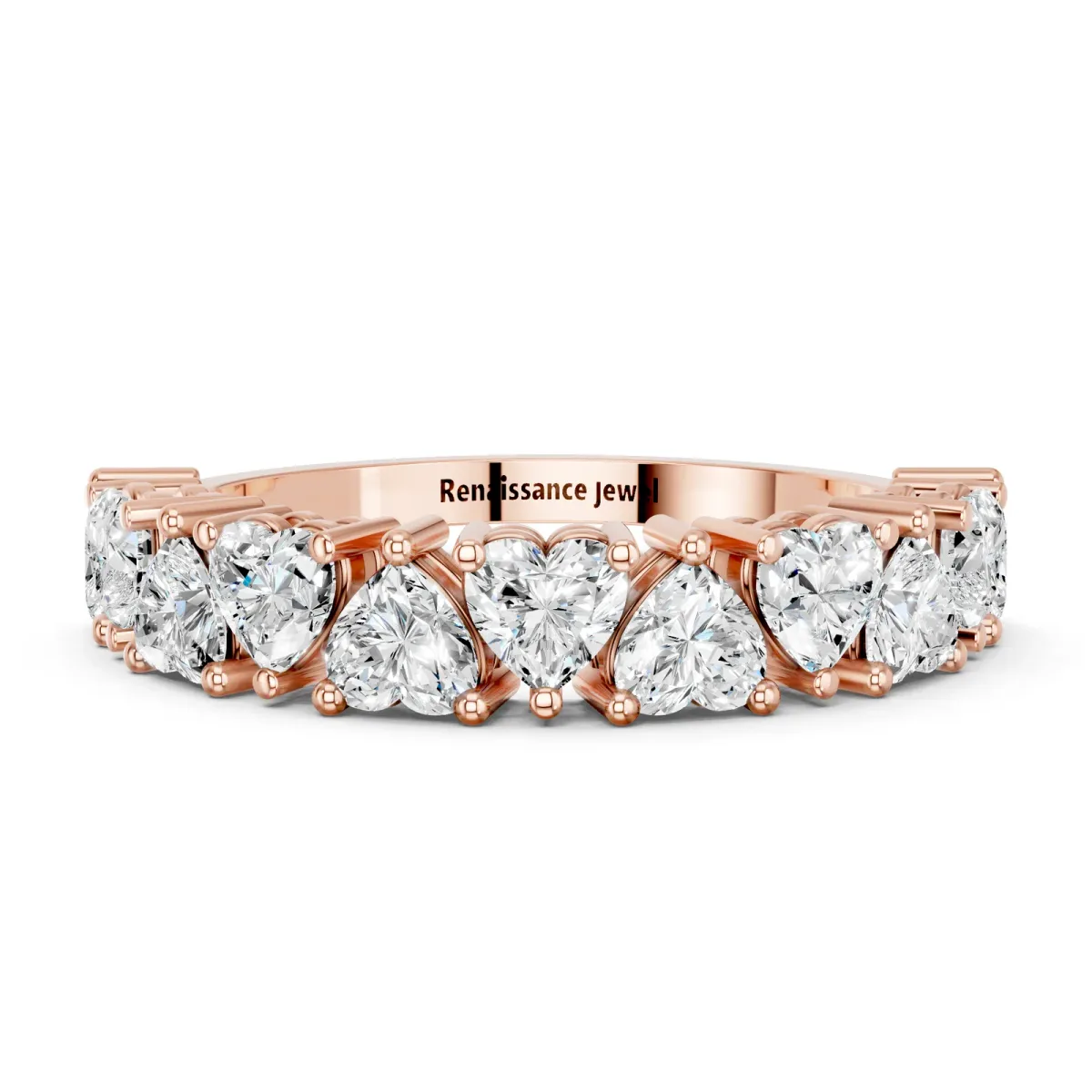 Heart Half Eternity Band with Shared Prong Setting Rose gold