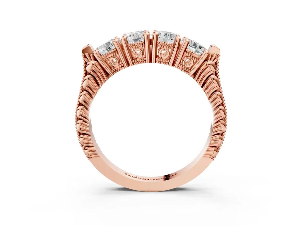 Five-Stone Round Diamond Shared Prong Milgrain Band Rose gold