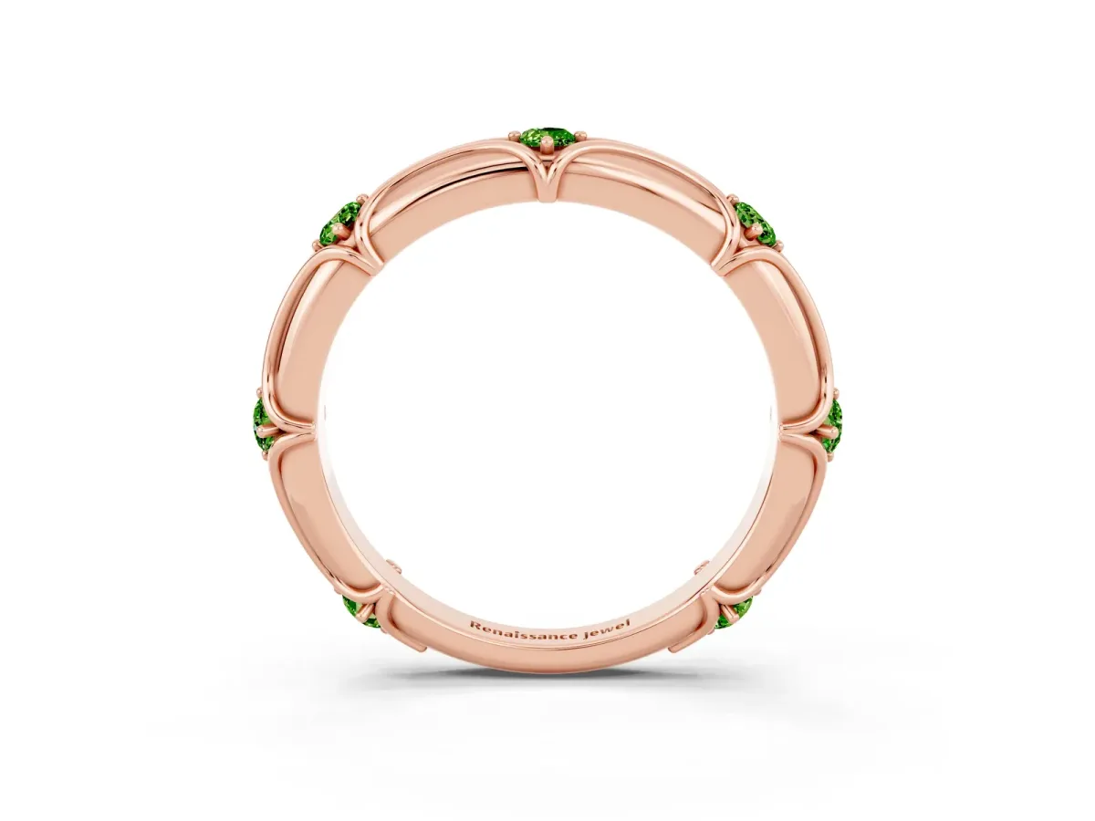 Round Peridot Prong Set Milgrain Eternity Band Rose gold