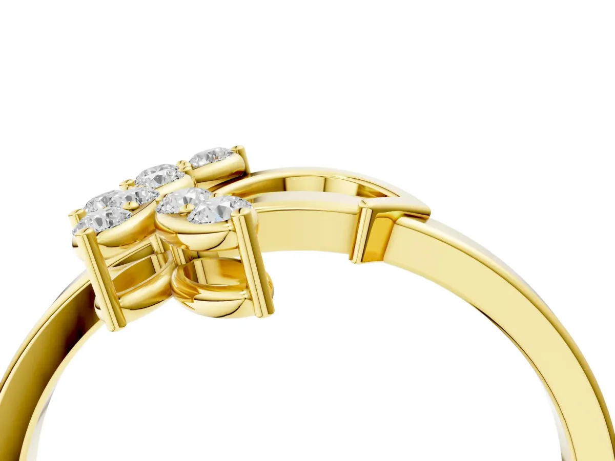Marquise Diamond Cluster Bypass Ring with Prong Setting Yellow gold