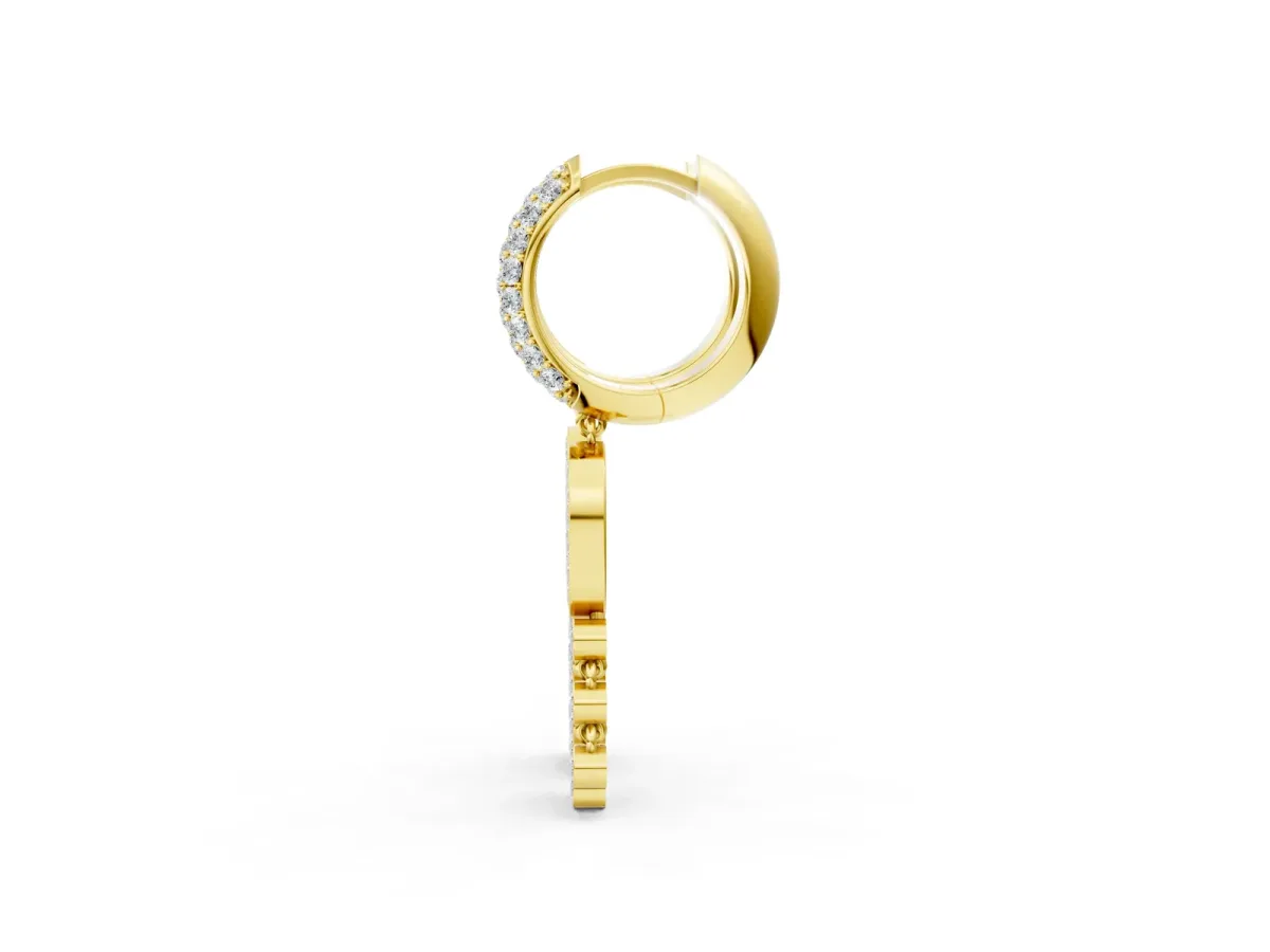 Round Diamond Initial O Huggie Hoop Earrings Yellow gold