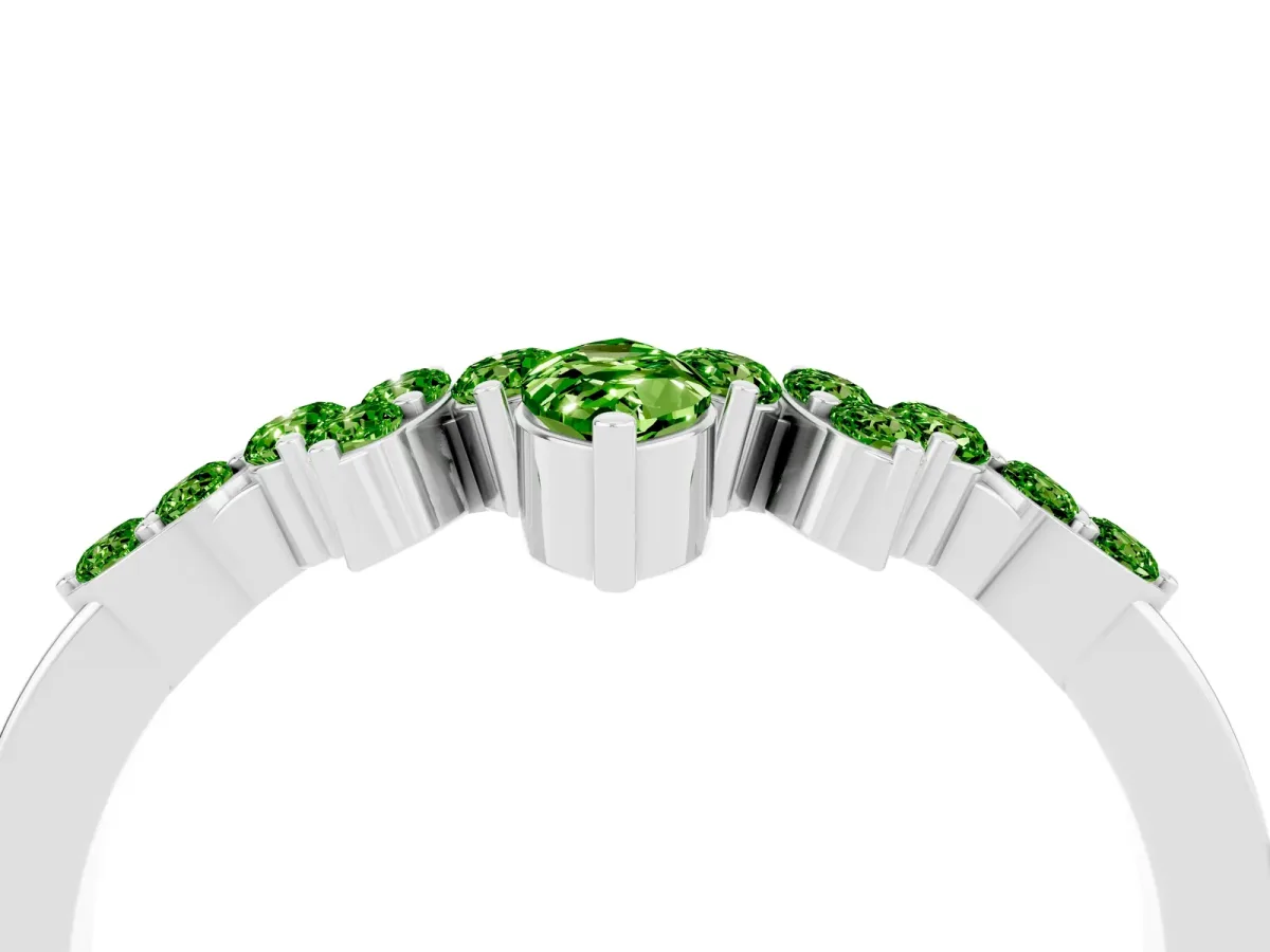 Marquise and Round Peridot Chevron Band with Prong Setting Silver