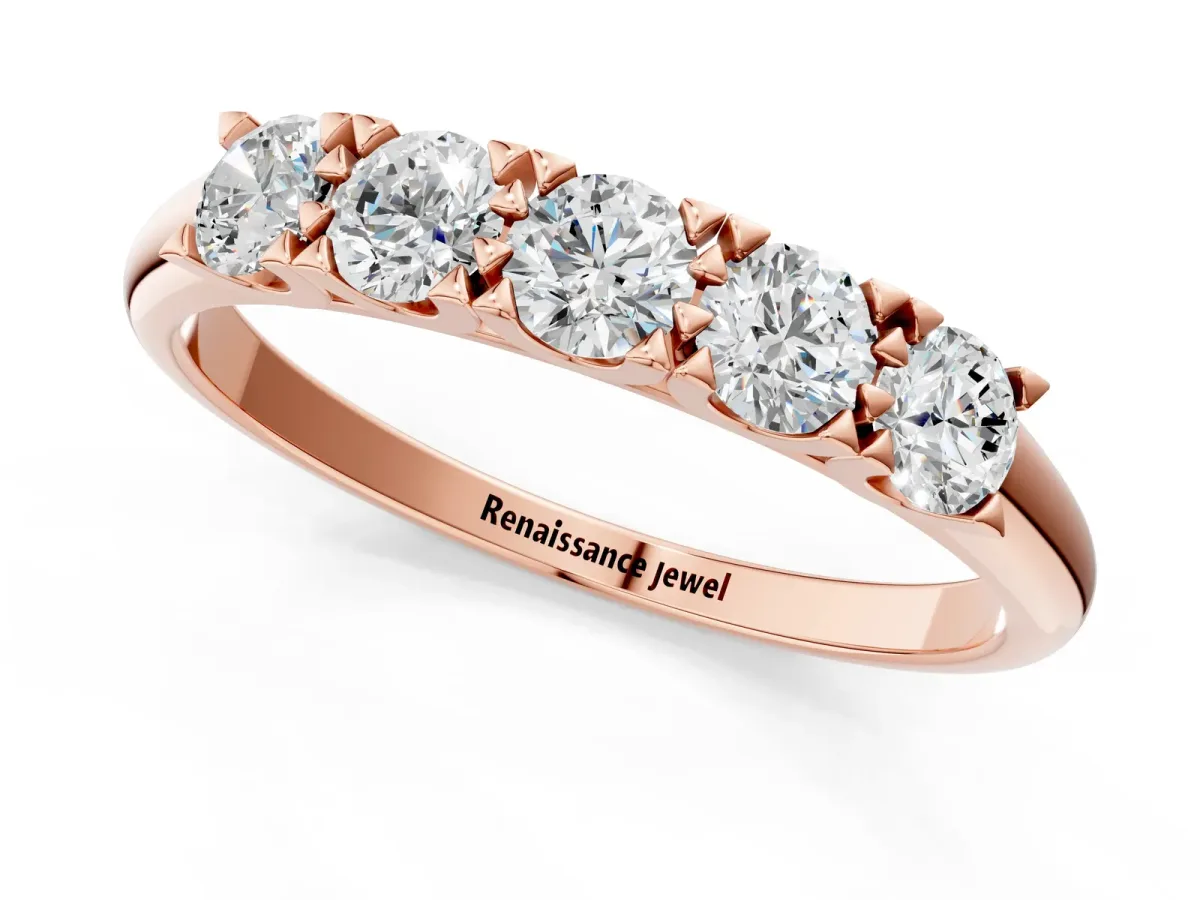 Round Diamond Channel Set Half Eternity Band with Shared Prong Setting Rose gold