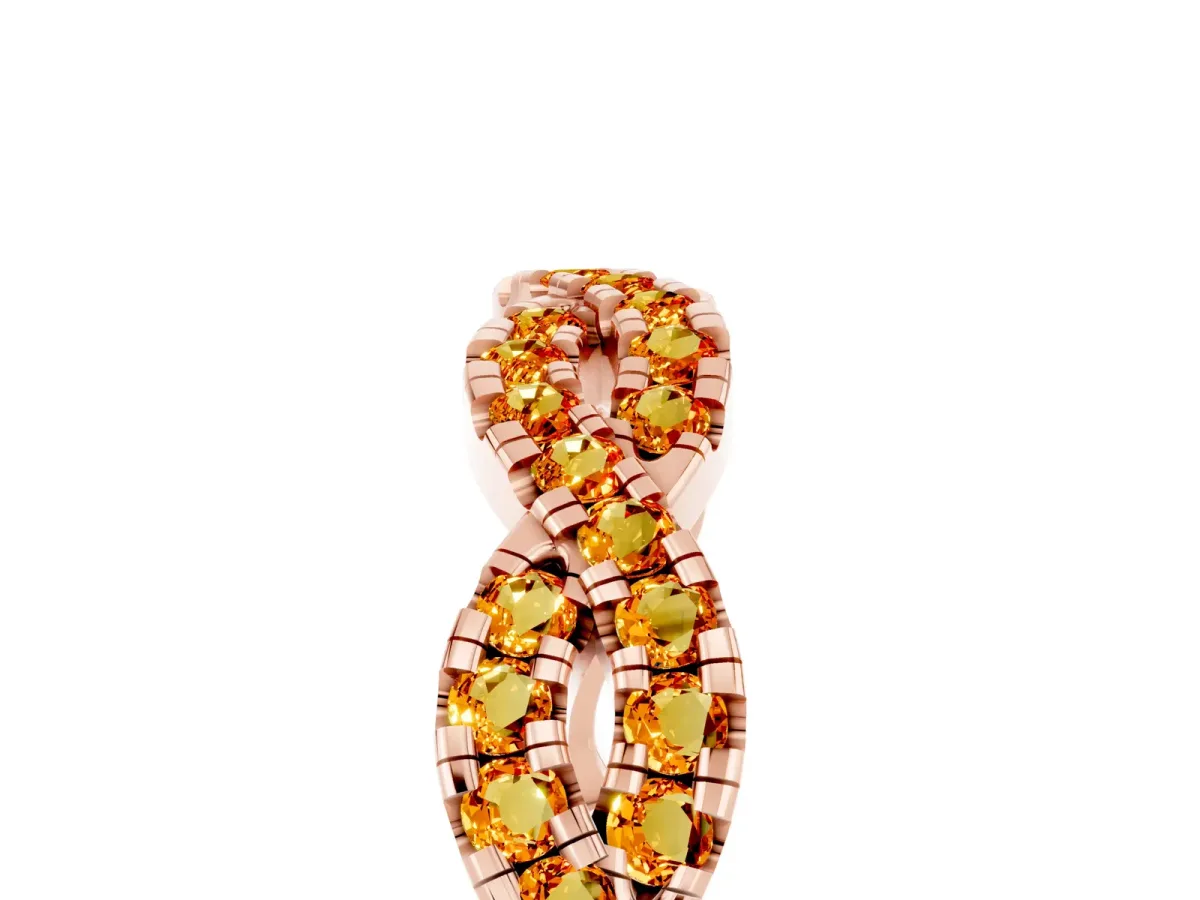 Round Citrine Twisted Eternity Band with Pavé and Shared Prong Setting Rose gold