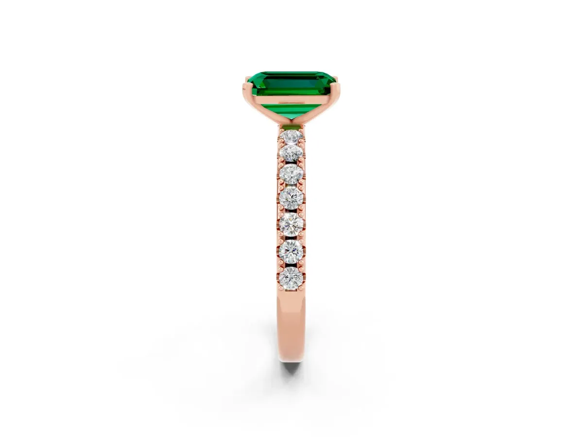 Emerald Cut Emerald Solitaire Pavé Band with Four-Prong Setting Rose gold