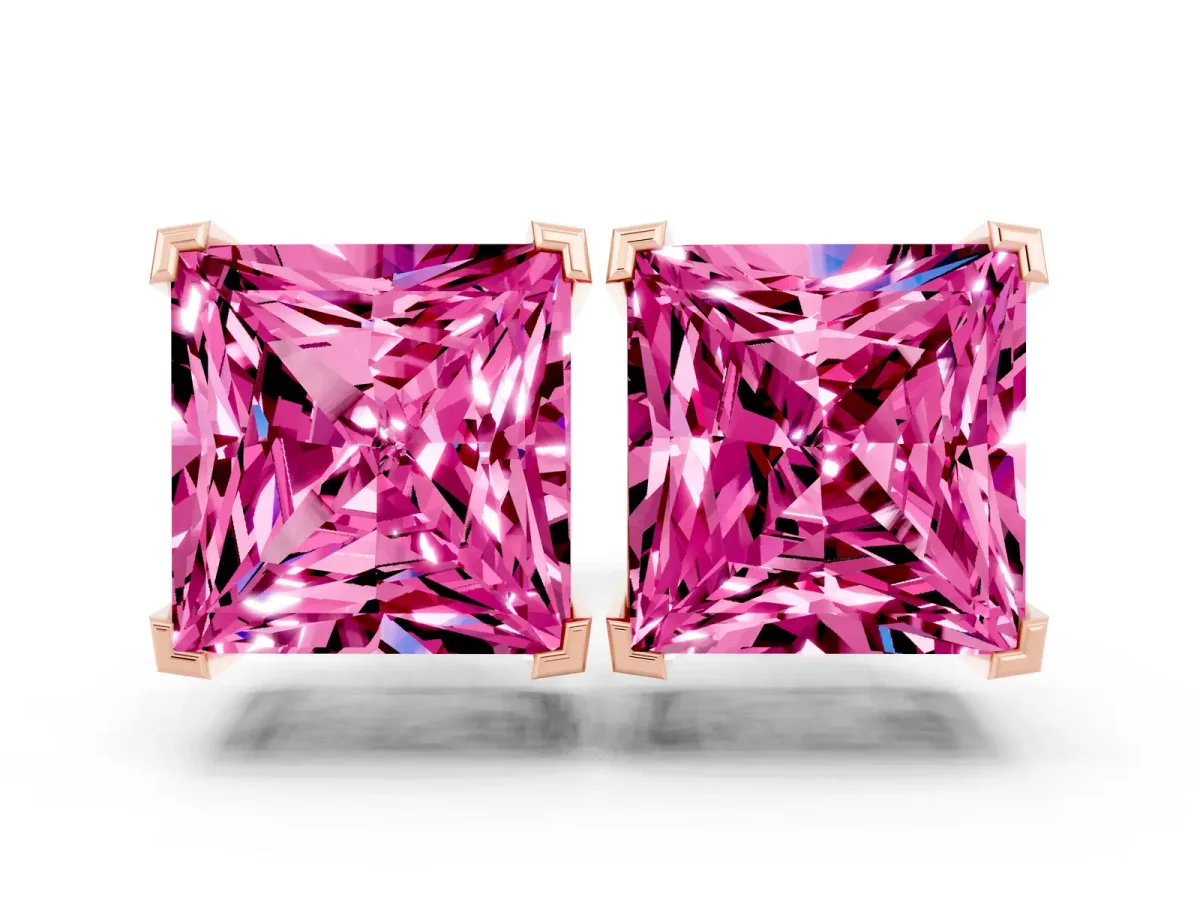 Princess Cut Pink Sapphire Stud Earrings Rose gold