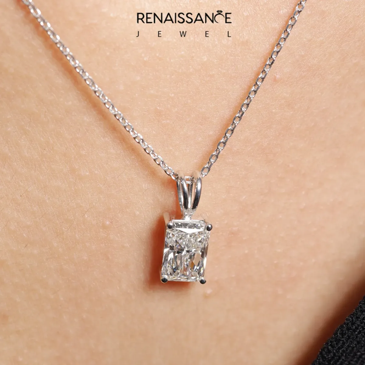 Radiant Diamond Solitaire Pendant with Four Prong Setting Silver