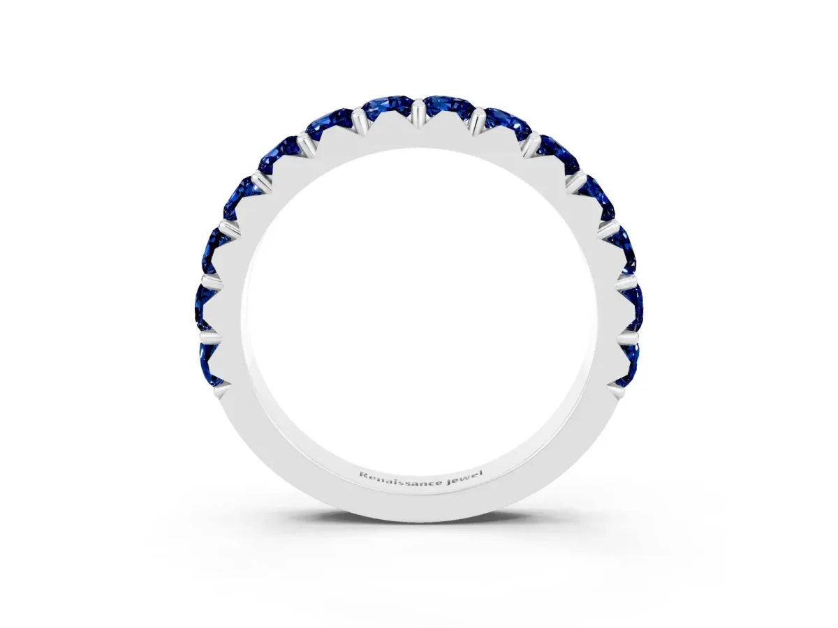 Round Blue Sapphire Half Eternity Band with Classic Prong Setting Silver