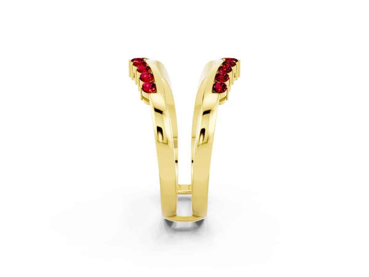 Round Ruby Chevron Contour Band with Prong Setting Yellow gold
