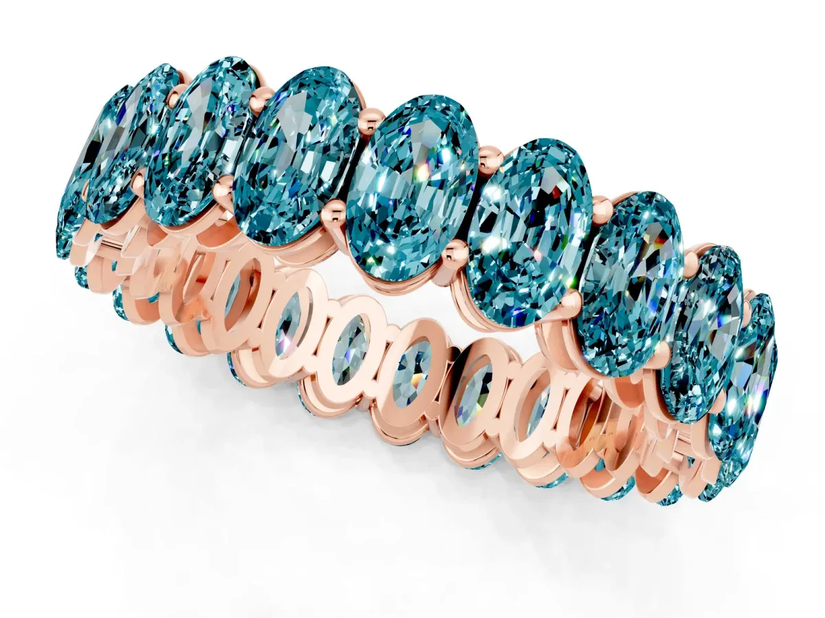 Oval Cut Blue Topaz Eternity Band with Shared Prong Setting Rose gold