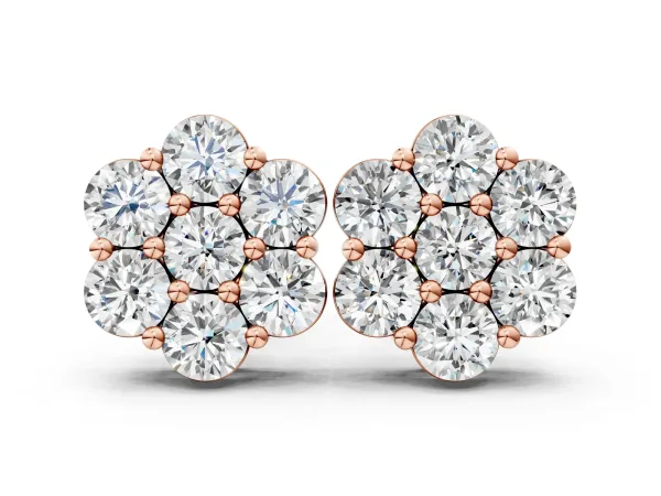 Cluster Round Diamond Stud Earrings with Prong Setting Rose gold