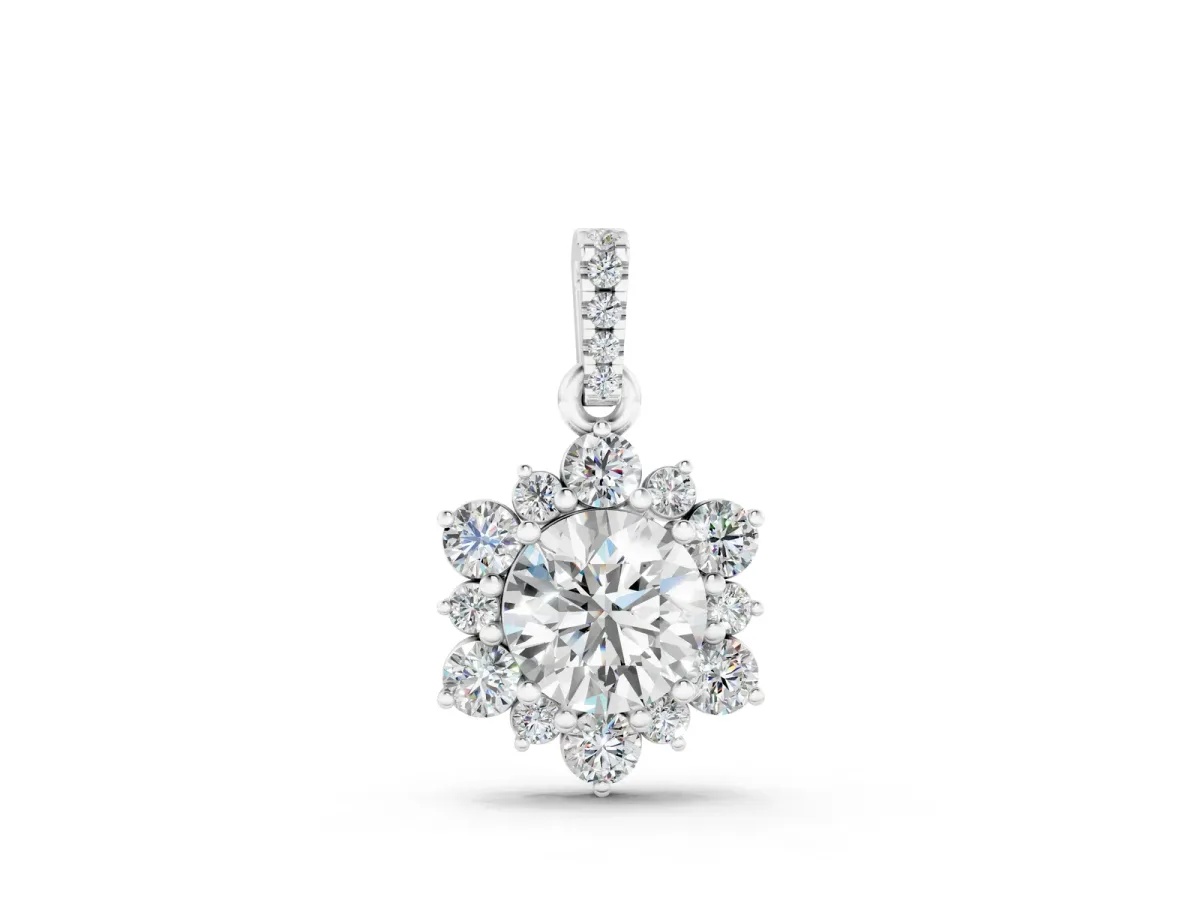 Round Brilliant Cluster Diamond Pendant with Prong Setting White gold