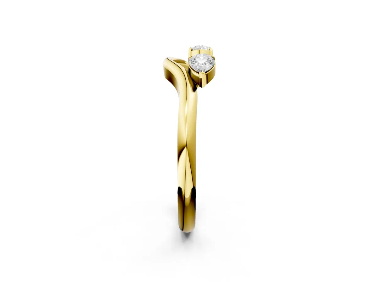 Pear Cut Diamond Two-Stone Open Band Ring with Prong Setting Yellow gold