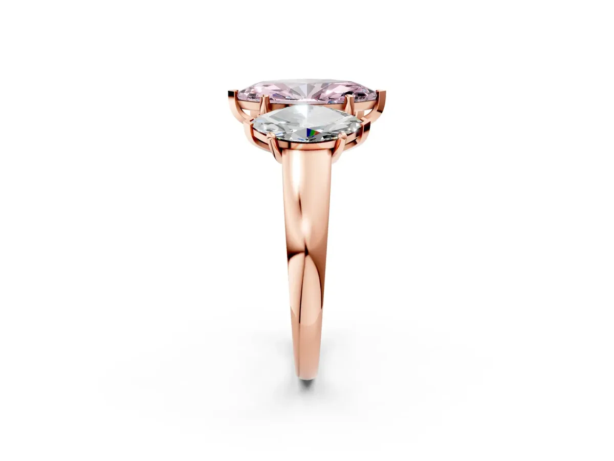 Fancy Pink Three-Stone Marquise Cut Cut Solitaire Ring with Classic Prong Setting Rose gold