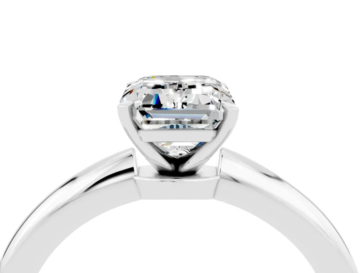 Emerald Cut Moissanite Solitaire Ring with Six-Prong Setting and Classic Band Silver