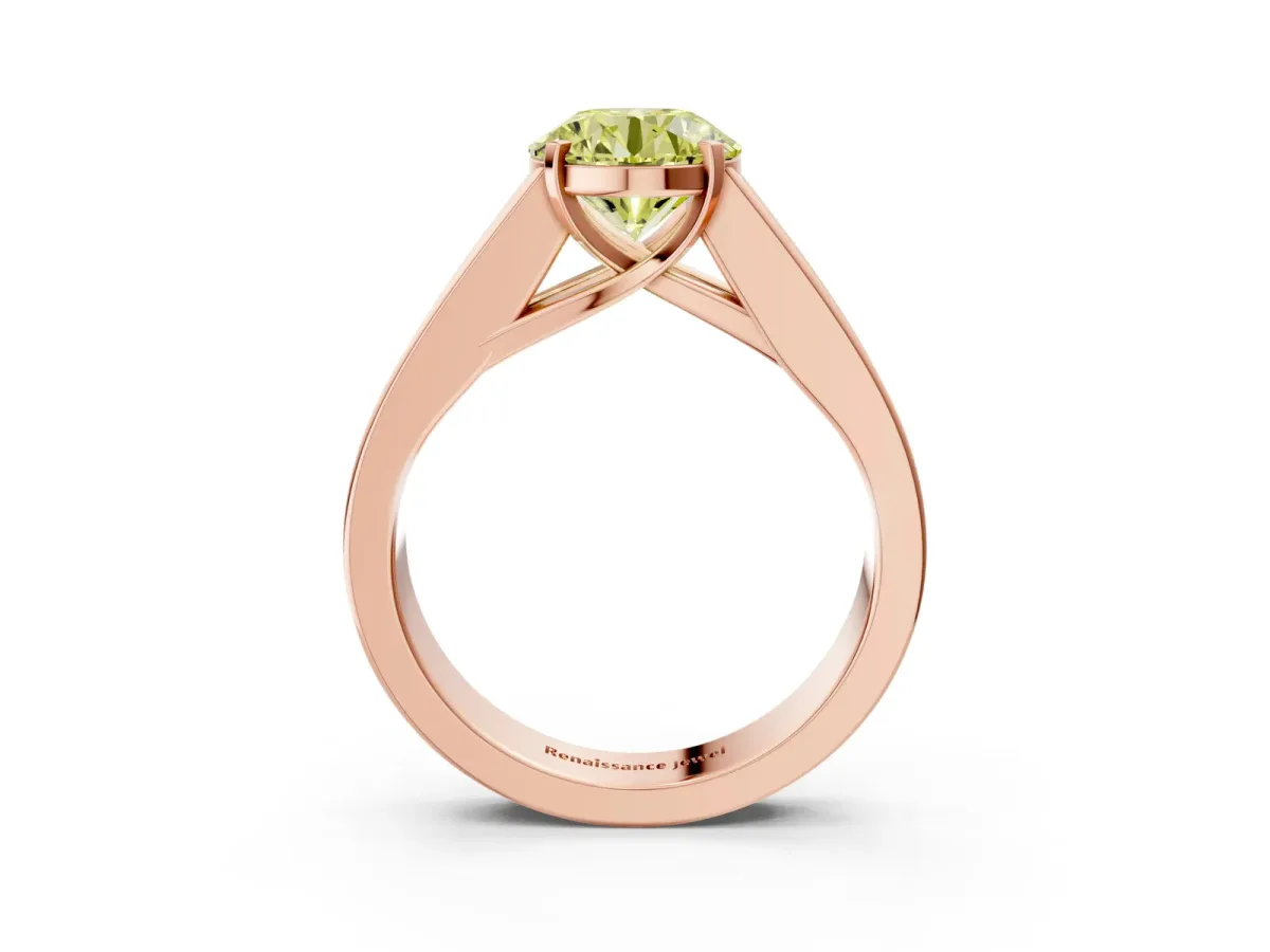 Fancy Yellow Round Cut Cut Channel Set Solitaire Ring with Four-Prong Setting Rose gold