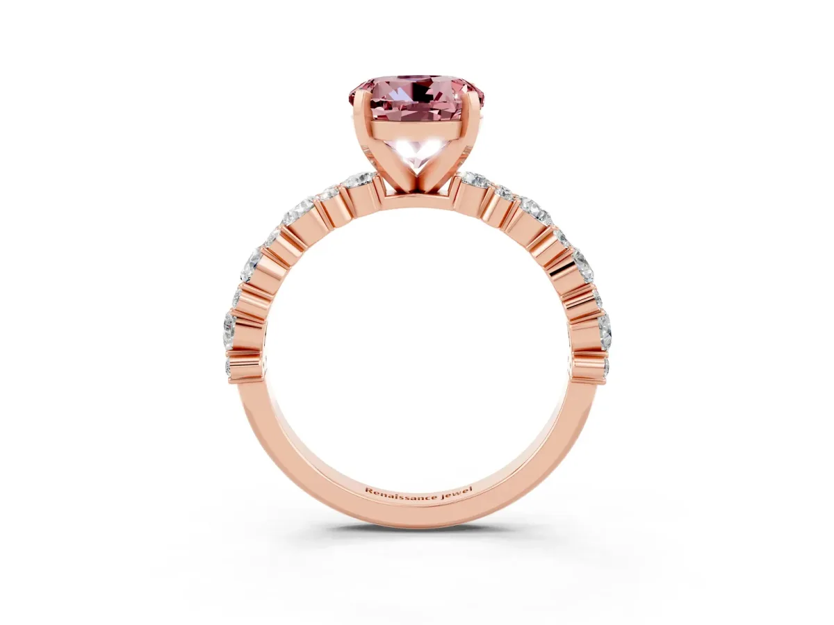 Round Cut Morganite Side Stone Solitaire Ring with Round and Four-Prong Setting Rose gold