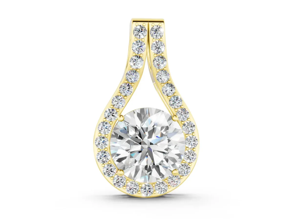Round Halo Prong Set Pendant Yellow gold