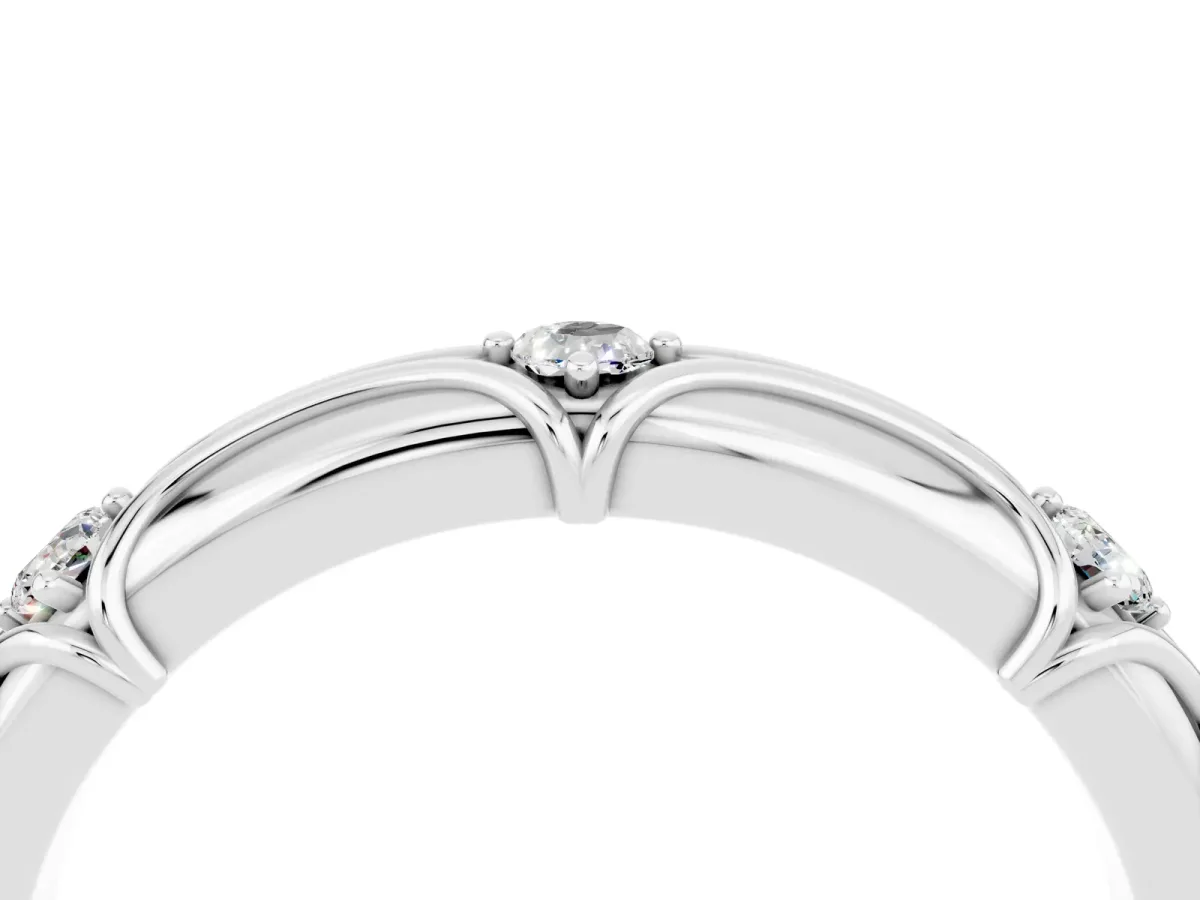 Round Moissanite Prong Set Milgrain Eternity Band Platinum