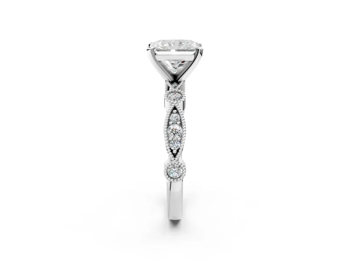 Radiant Cut Milgrain Bezel Diamond Engagement Ring with Solitaire Prong Setting Platinum