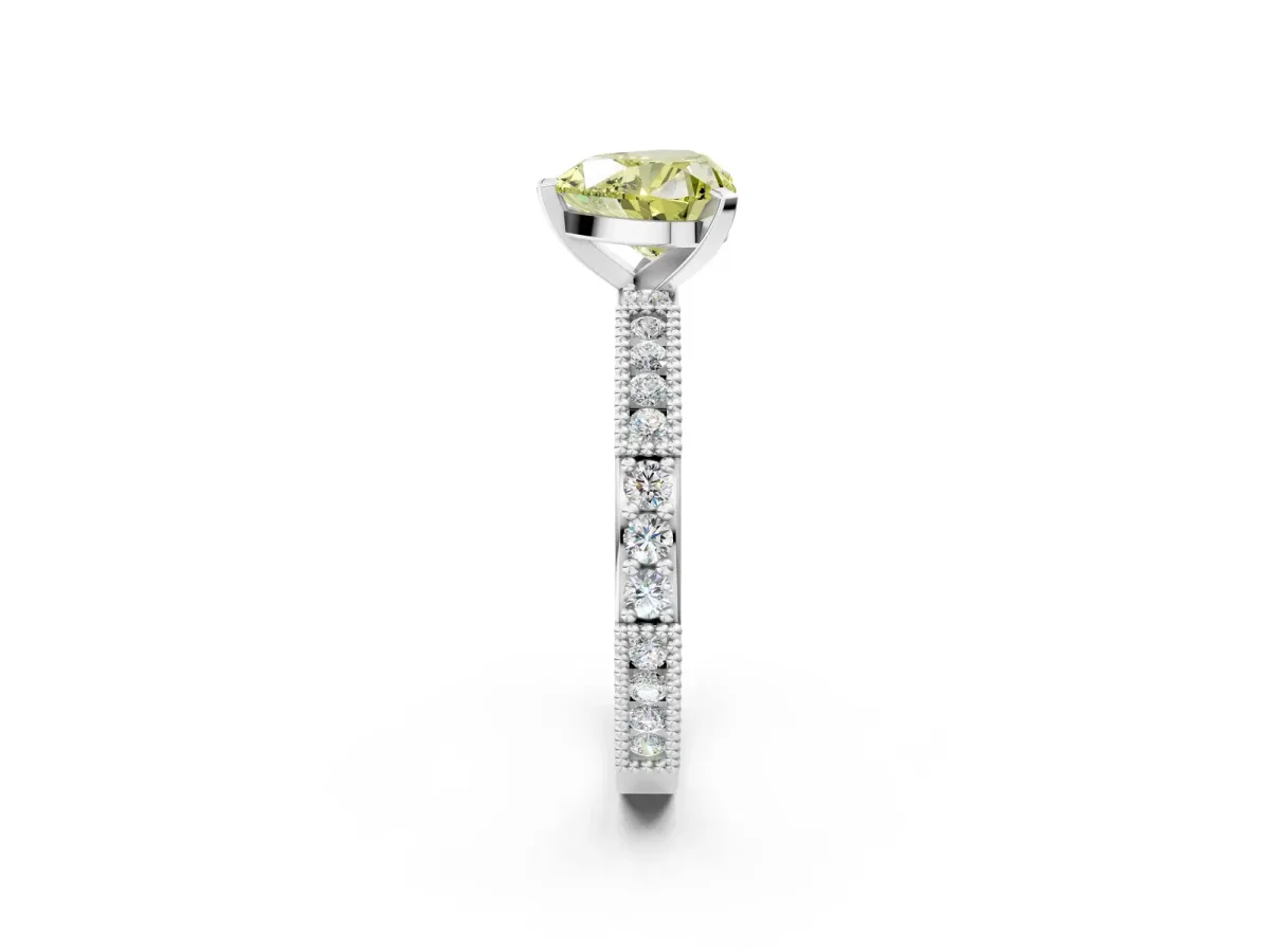 Fancy Yellow Heart Cut Solitaire with Pavé Band and Four-Prong Setting Silver