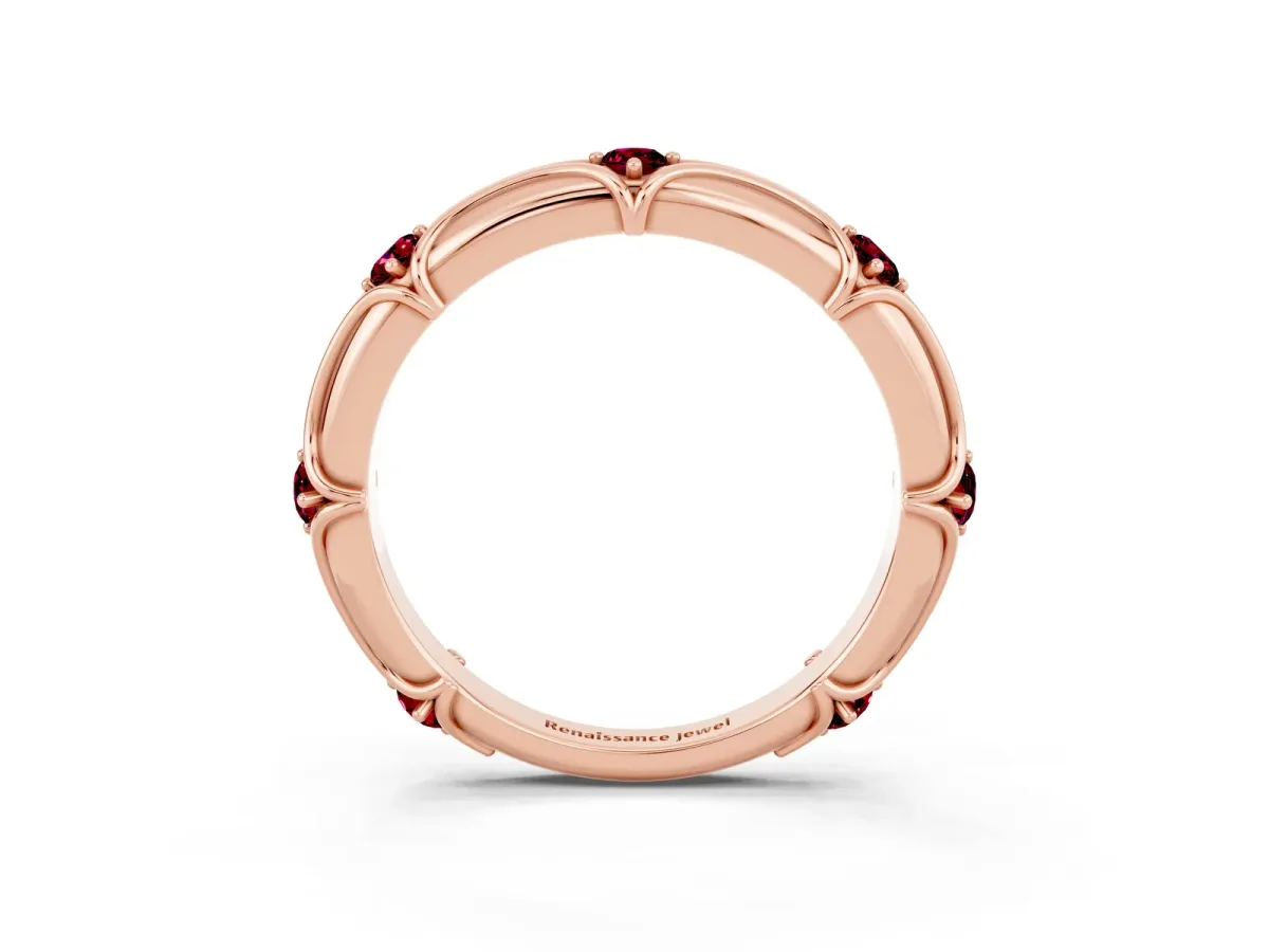 Round Garnet Prong Set Milgrain Eternity Band Rose gold