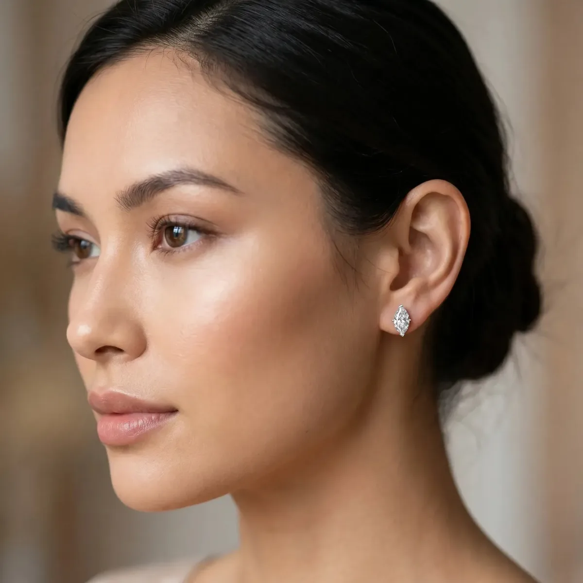 Marquise Cut Diamond Stud Earrings Silver