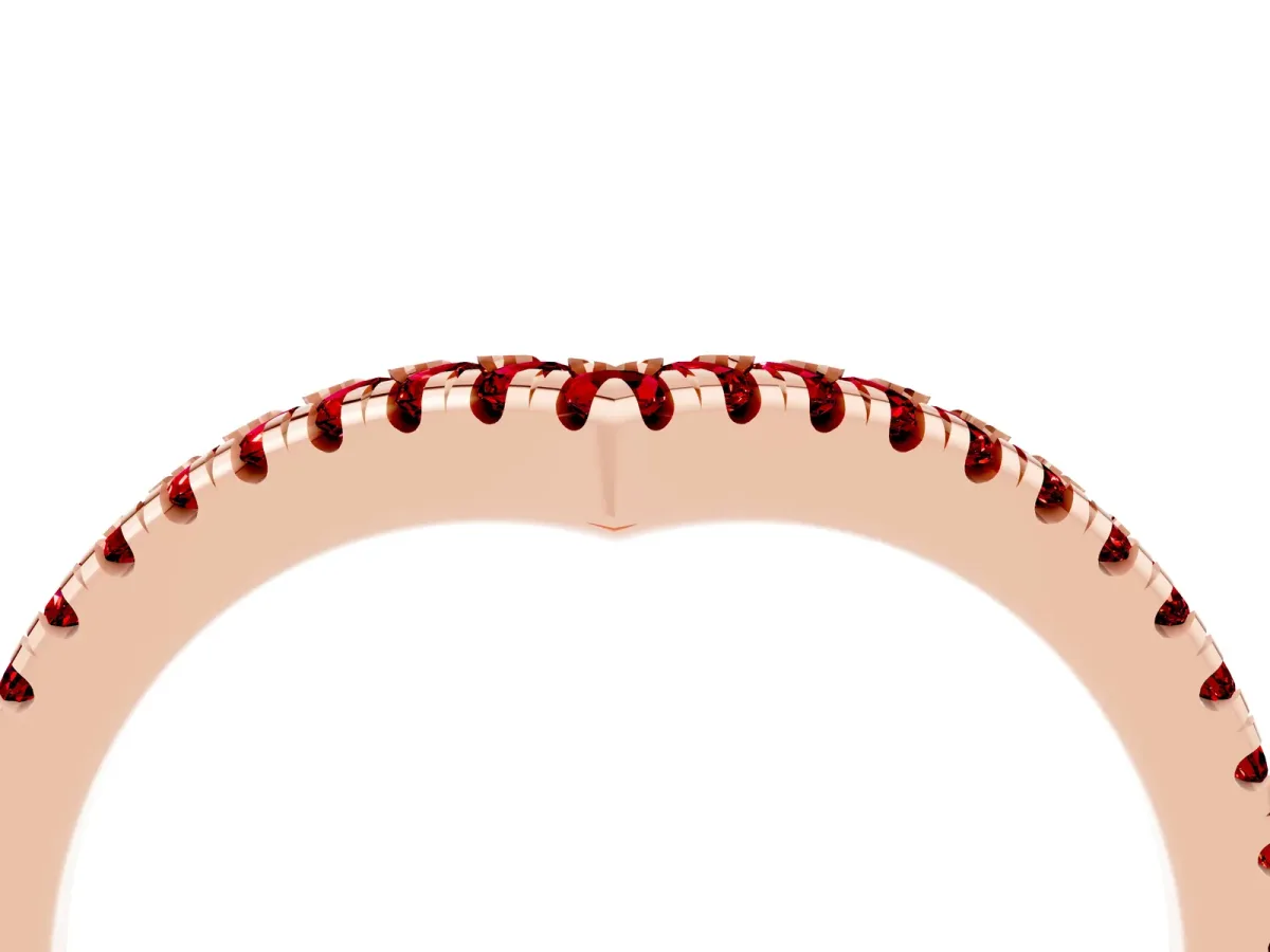 Pavé Round Ruby V-Shaped Chevron Band with Shared Prong Setting Rose gold