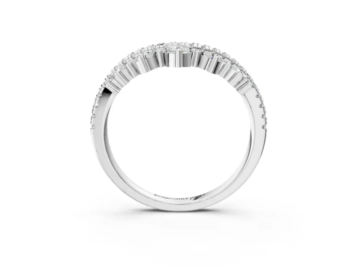 Round Diamond Pavé Contour Band with Prong Setting Silver