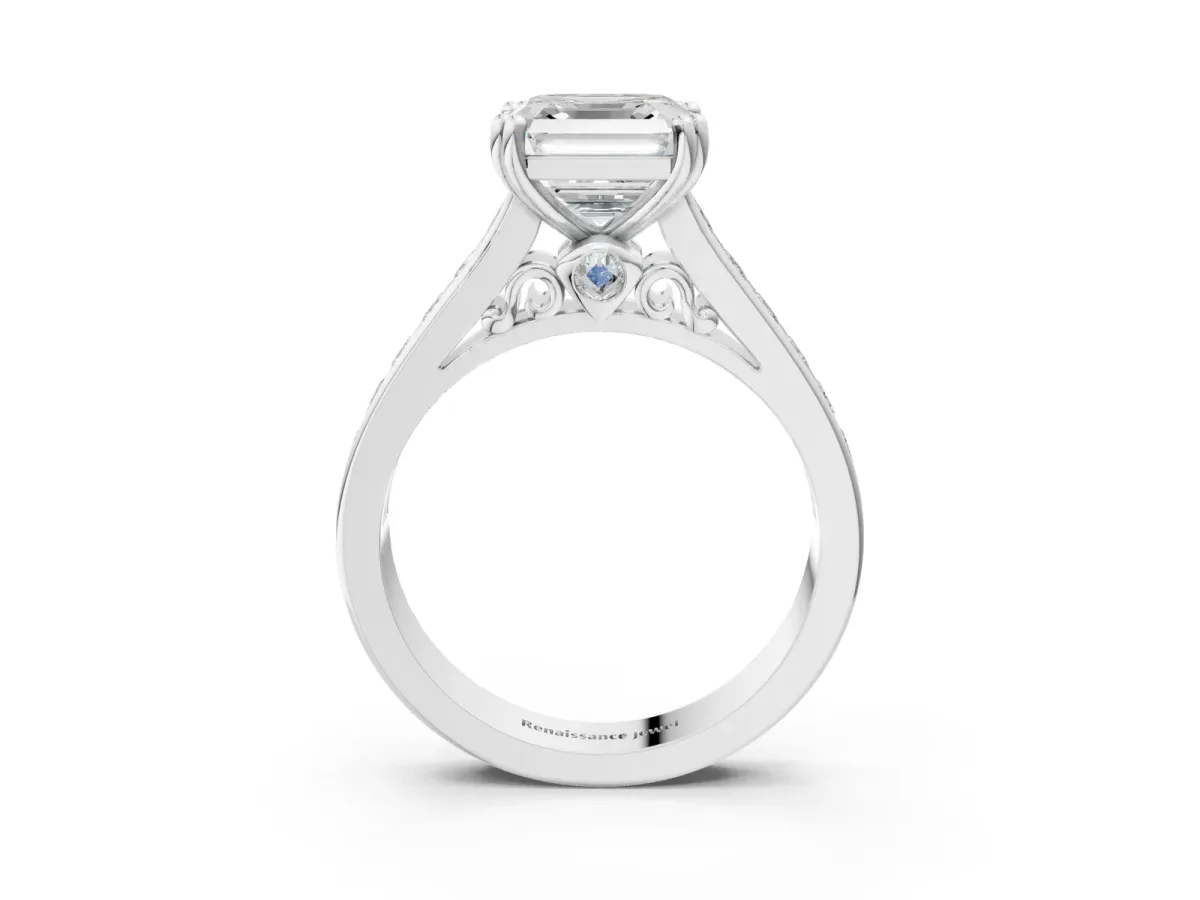 Asscher Cut Cut Channel Set Solitaire Engagement Ring with Prong Setting Platinum