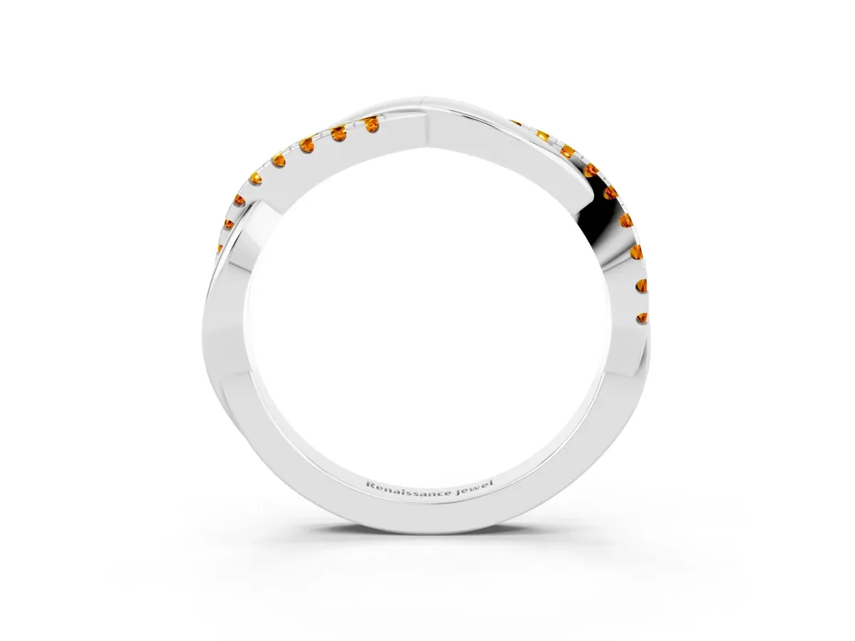Round Citrine Twisted Infinity Band with Prong Setting Platinum