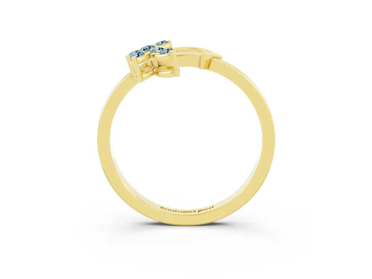 Marquise Aquamarine Cluster Bypass Ring with Prong Setting Yellow gold