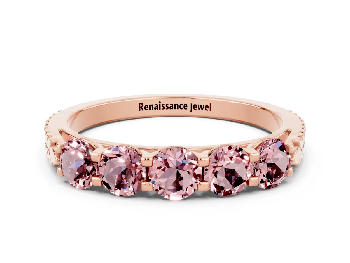 Five-Stone Round Morganite Prong-Set Band Rose gold