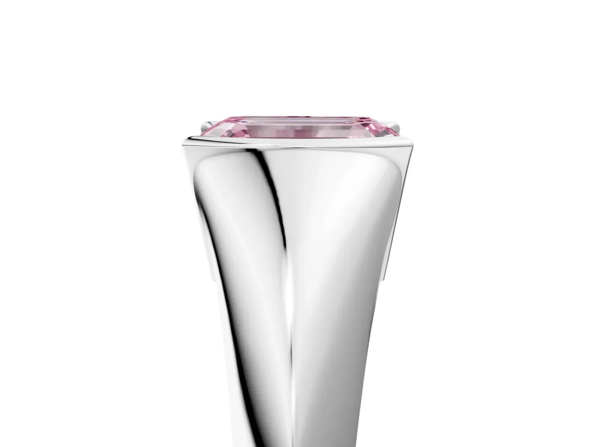 Fancy Pink Emerald Cut Solitaire Tension Set Diamond Ring Platinum