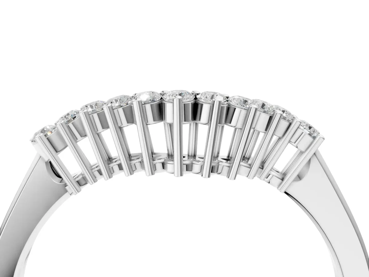 Round Diamond V-Shaped White Gold Band with Prong Setting Platinum