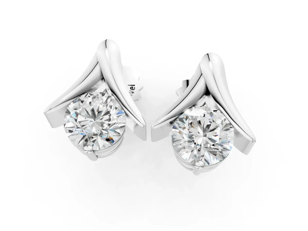 Round Diamond Inverted V Stud Earrings White gold