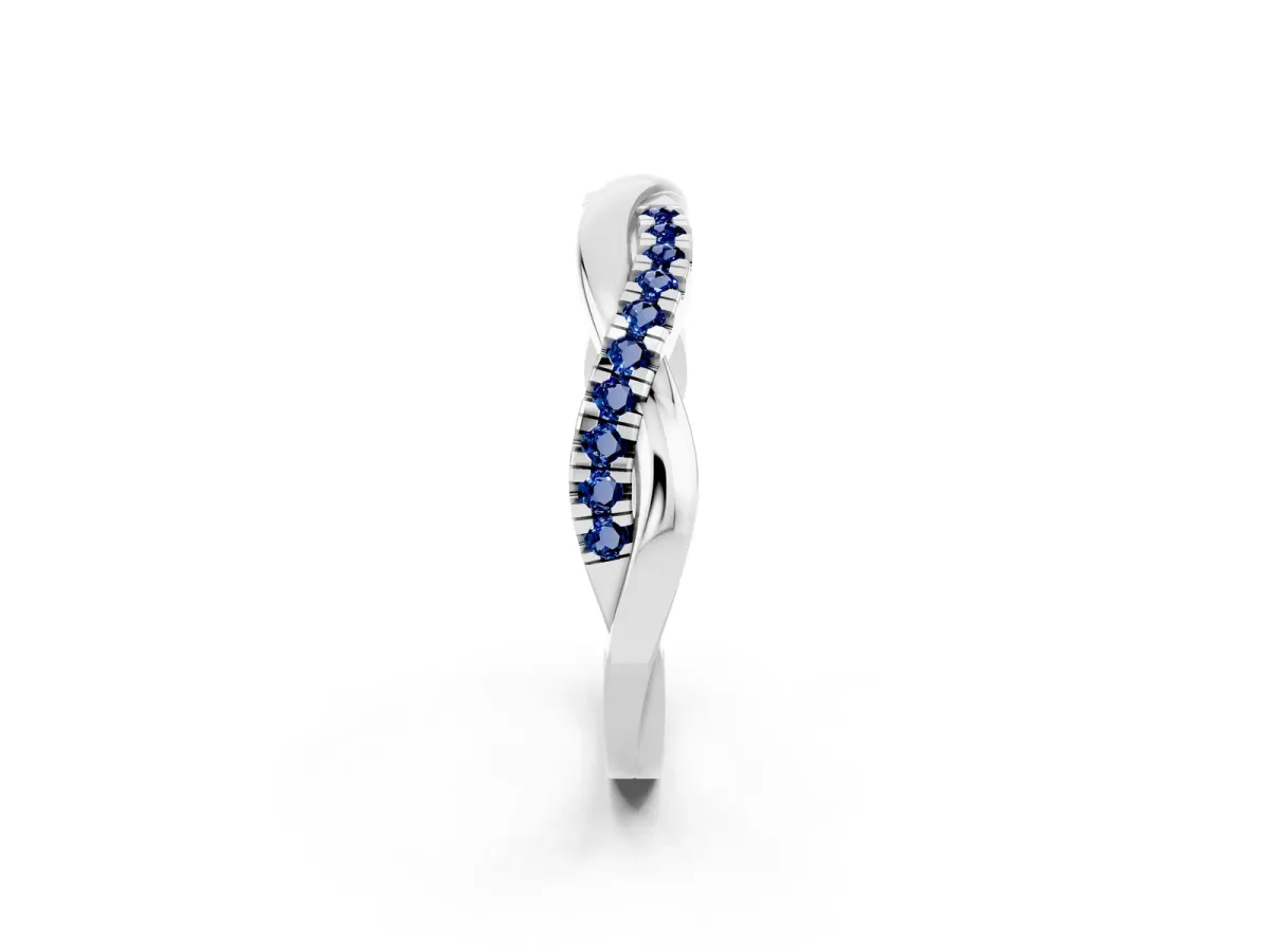 Round Blue Sapphire Twisted Infinity Band with Prong Setting Silver