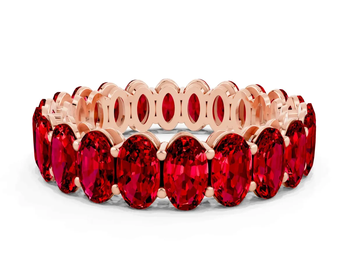 Oval Cut Ruby Eternity Band with Shared Prong Setting Rose gold