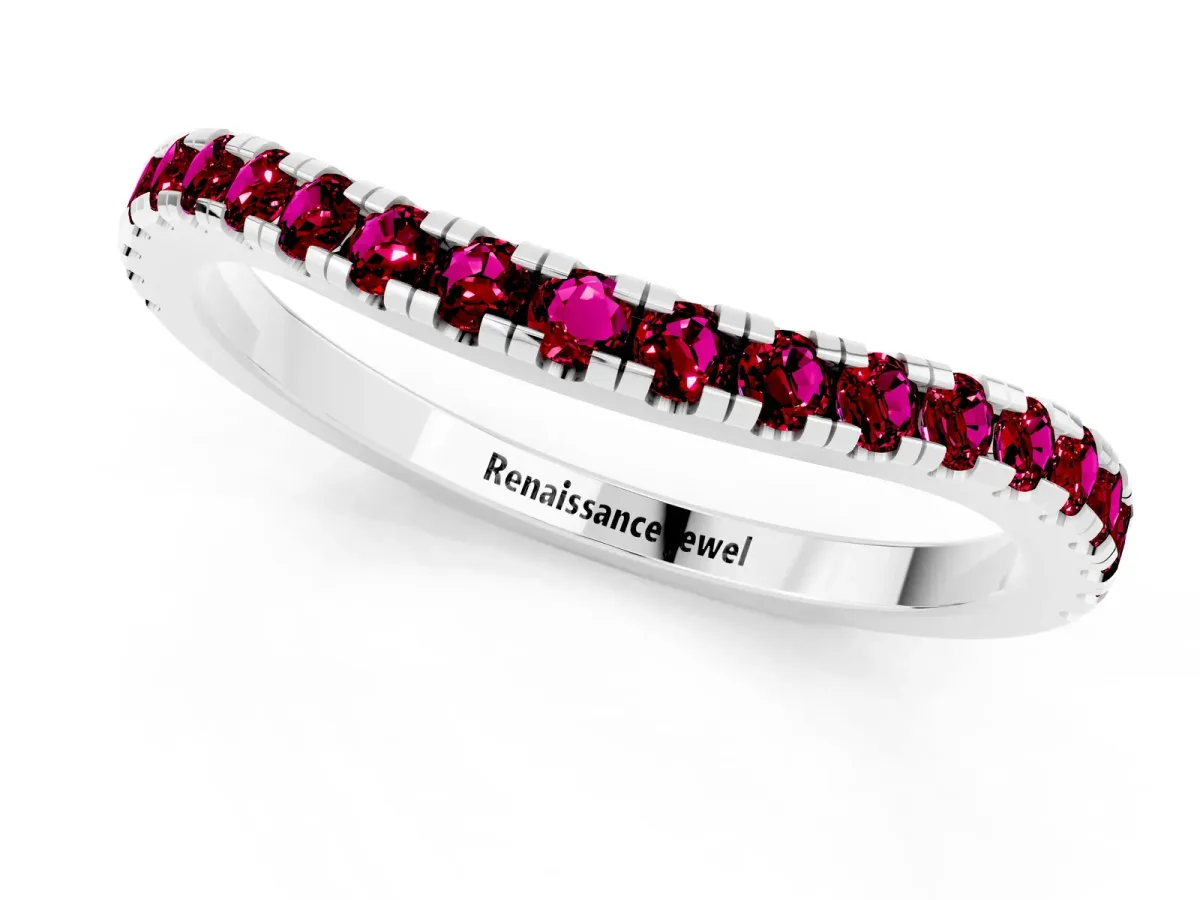 Round Garnet Pavé Half Eternity Band with Shared Prong Setting White gold