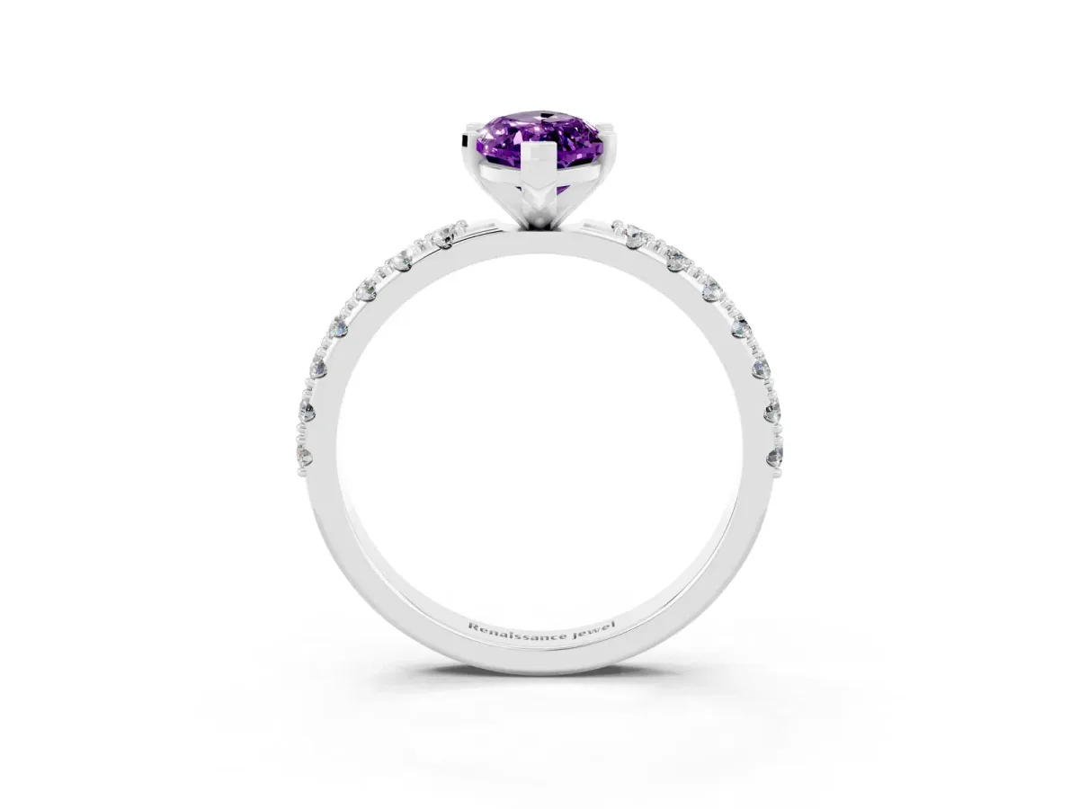 Marquise Cut Amethyst Solitaire Pavé Band with Four-Prong Setting Platinum