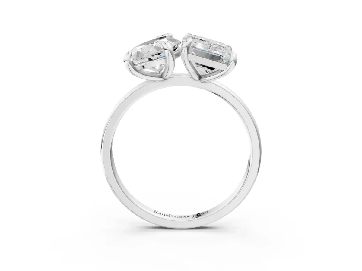 Pear and Radiant Toi Moi Ring with Prong Setting and Plain Band Silver