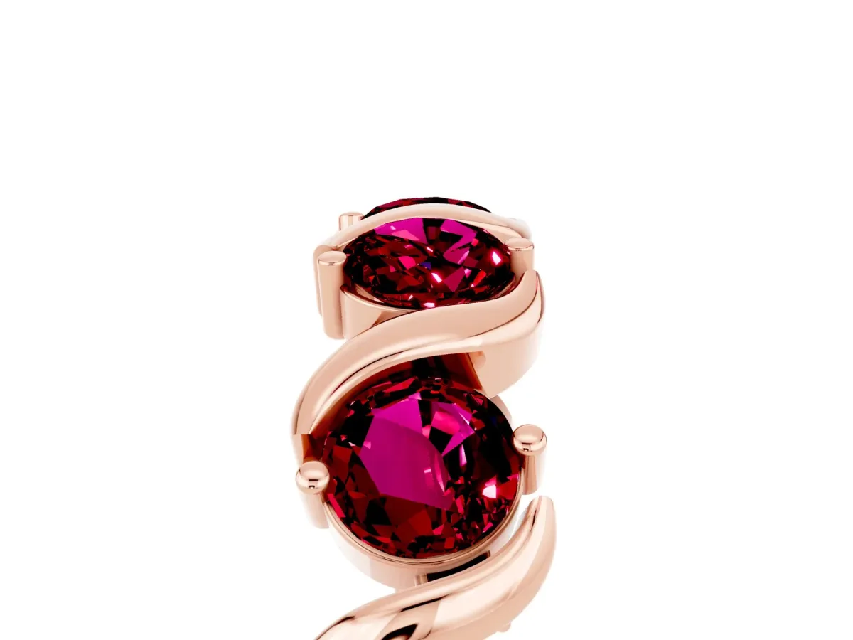 Round Garnet Half Eternity Band with Wave Prong Setting Rose gold