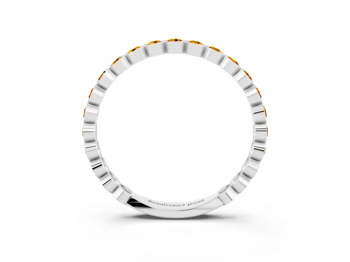 Round Citrine Bezel Set Eternity Band Silver