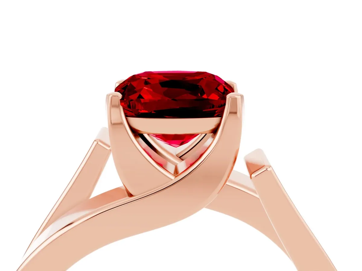 Modern Tension Set Cushion Cut Ruby Solitaire Wide Band Ring Rose gold